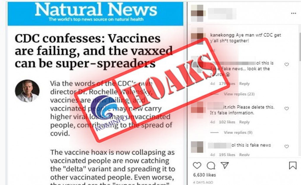 [HOAKS] Direktur Pengendalian Penyakit AS Menyatakan Vaksin Corona Gagal